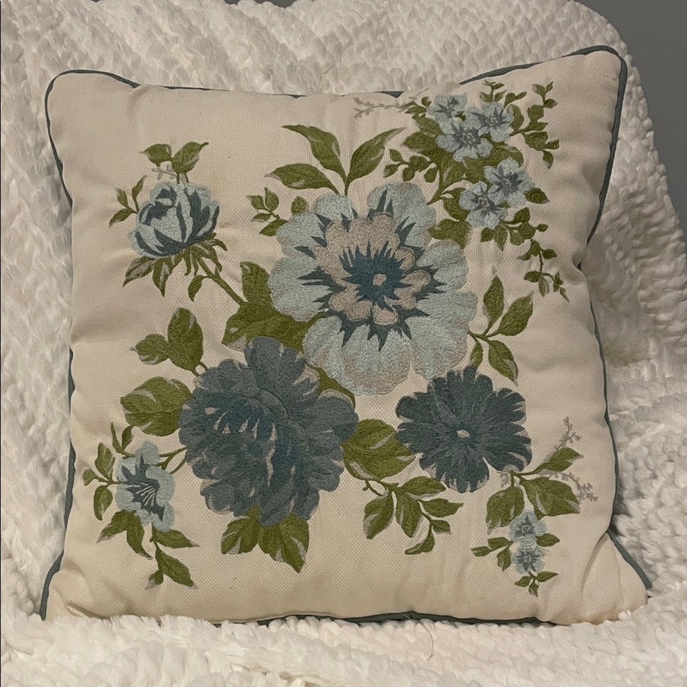 Pier 1 Blue and Green Floral Accent Pillow